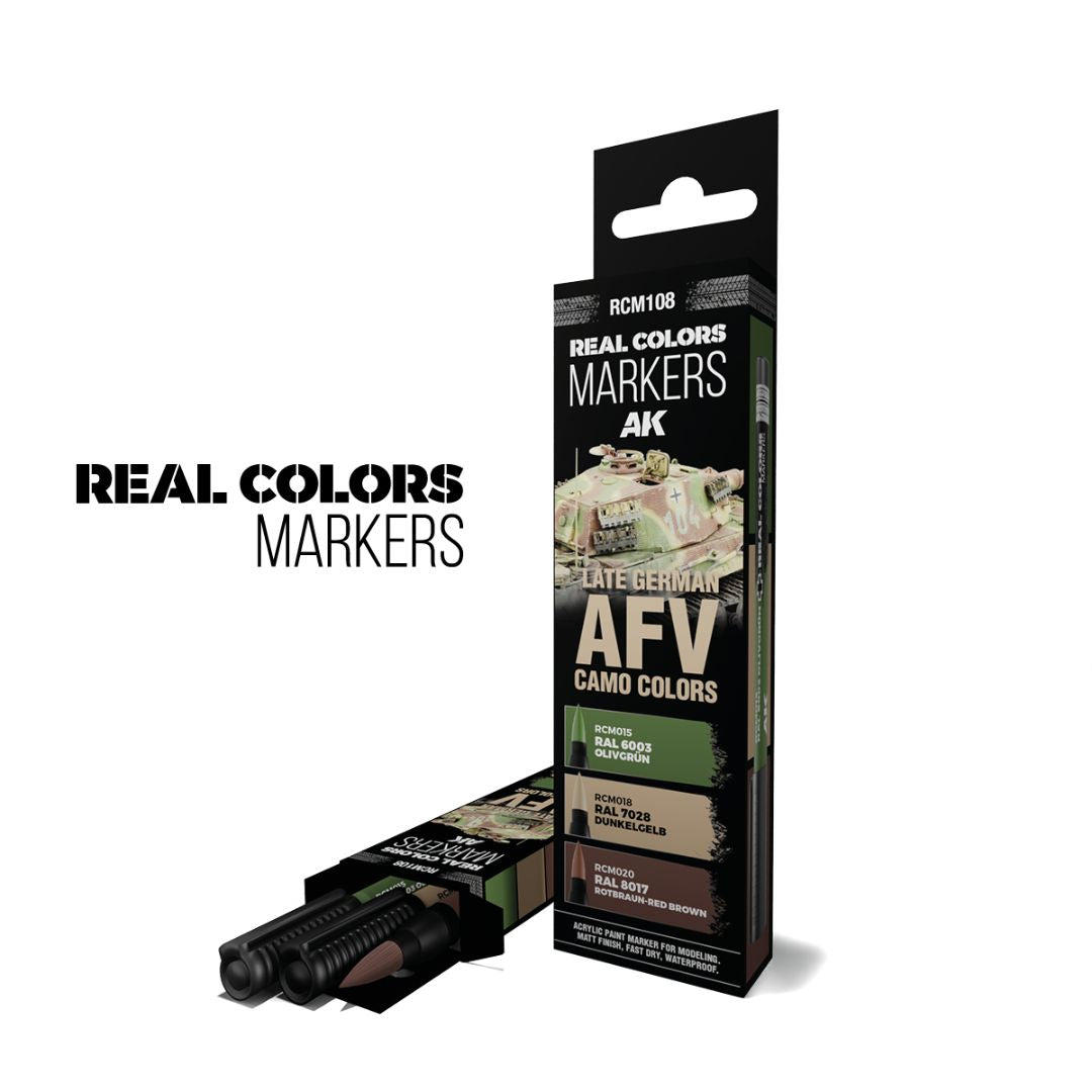 AK Interactive Real Colors Markers Set RCM108 - Late German AFV Camo Colors