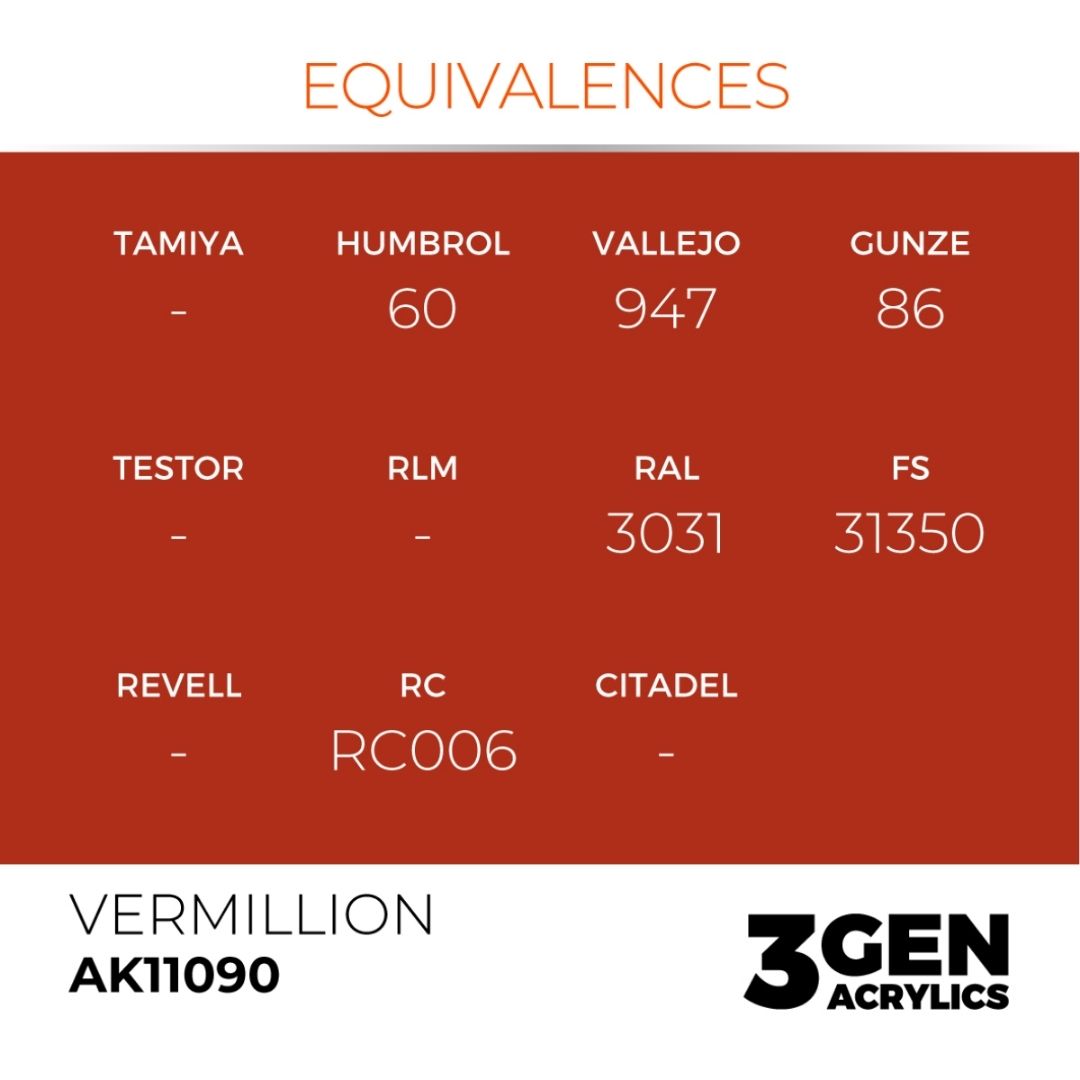 AK Interactive 3 Gen Acrylics AK11090 Vermillion 17ml
