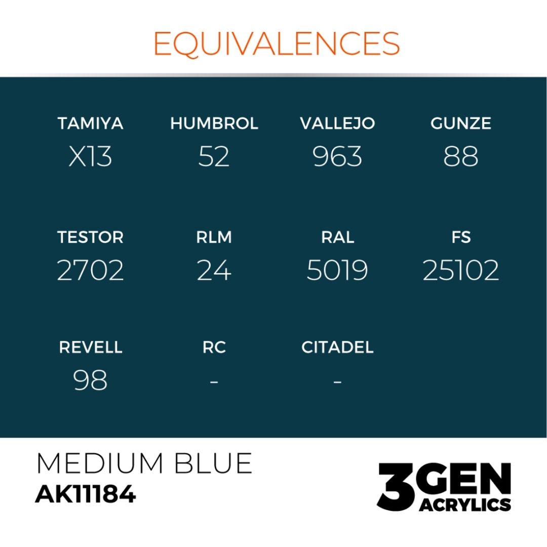 AK Interactive 3 Gen Acrylics AK11184 Medium Blue 17ml